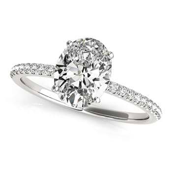 Diamond Accented Oval Shape Engagement Ring 14k White Gold (1.50ct)