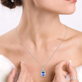 6x4 MM Octagon Cut Tanzanite and 1/3 ctw Round Cut Diamond Precious Pendant in 14K White Gold with Chain