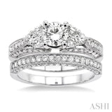 1 3/4 ctw Diamond Wedding Set with 1 1/4 ctw Round Cut Engagement Ring and 1/2 ctw Wedding Band in 14K White Gold