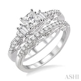 1.00 ctw Diamond Wedding Set with 3/4 ctw Princess Cut Engagement Ring and 1/4 ctw Wedding Band in 14K White Gold