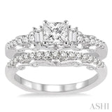 1.00 ctw Diamond Wedding Set with 3/4 ctw Princess Cut Engagement Ring and 1/4 ctw Wedding Band in 14K White Gold
