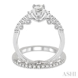 1.00 ctw Diamond Wedding Set with 3/4 ctw Princess Cut Engagement Ring and 1/4 ctw Wedding Band in 14K White Gold