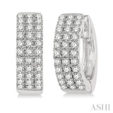Three Row Diamond Petite Huggie Earrings