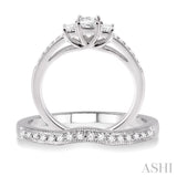 1/2 ctw Diamond Wedding Set with 3/8 ctw Princess Cut Engagement Ring and 1/10 ctw Wedding Band in 14K White Gold