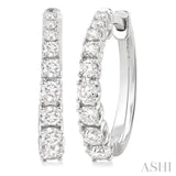 3/4 ctw Graduated Round Cut Diamond Fashion Hoop Earrings in 14K White Gold