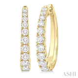 1 1/2 ctw Graduated Round Cut Diamond Fashion Hoop Earrings in 14K Yellow Gold