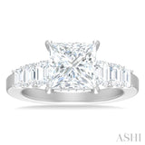 1 1/4 ctw Princess Shape Emerald and Round Cut Diamond Semi Mount Engagement Ring in 14K White Gold