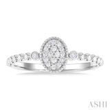 1/8 ctw Petite Bead Shank Oval Center Round Cut Diamond Fashion Ring in 10K White Gold